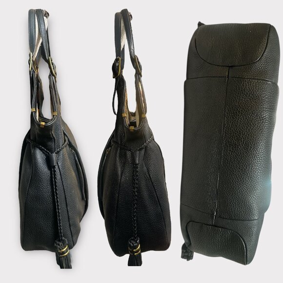 Elliott Lucca Sintra Shoulder Bag Black Pebbled Leather Hobo Zipper Tassels - Picture 5 of 9